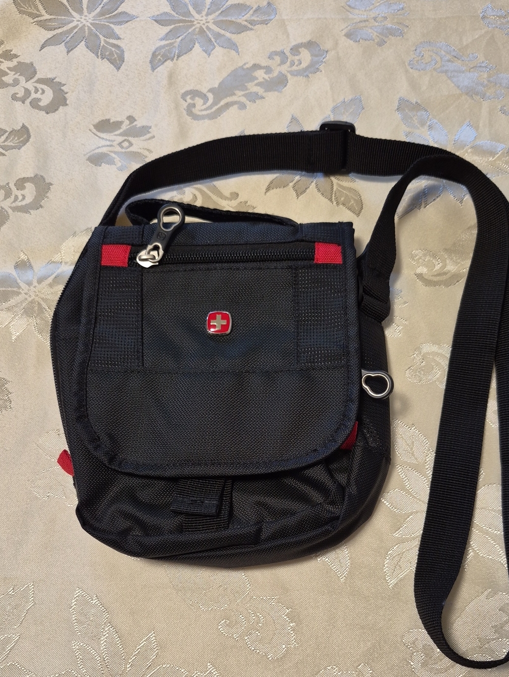 SwissGear Black Messenger Crossbody with Red Accents